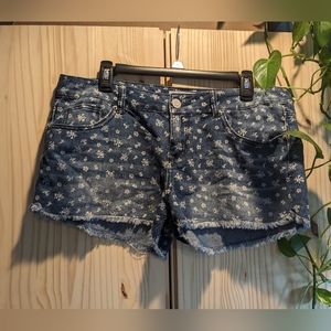 Floral print denim shorts